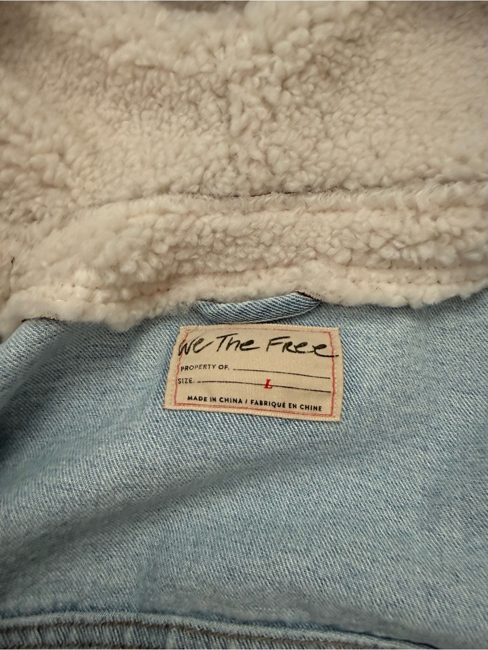 Free People Light Blue Denim Jacket with Brown Sherpa Hood - Picture 10 of 11